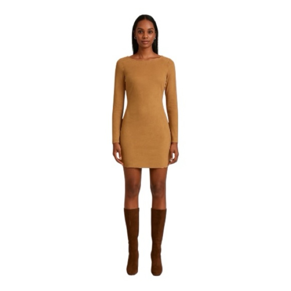 T TAHARI Faux Suede Camel Dress - Women’s Size Small - Petite - New With Tags